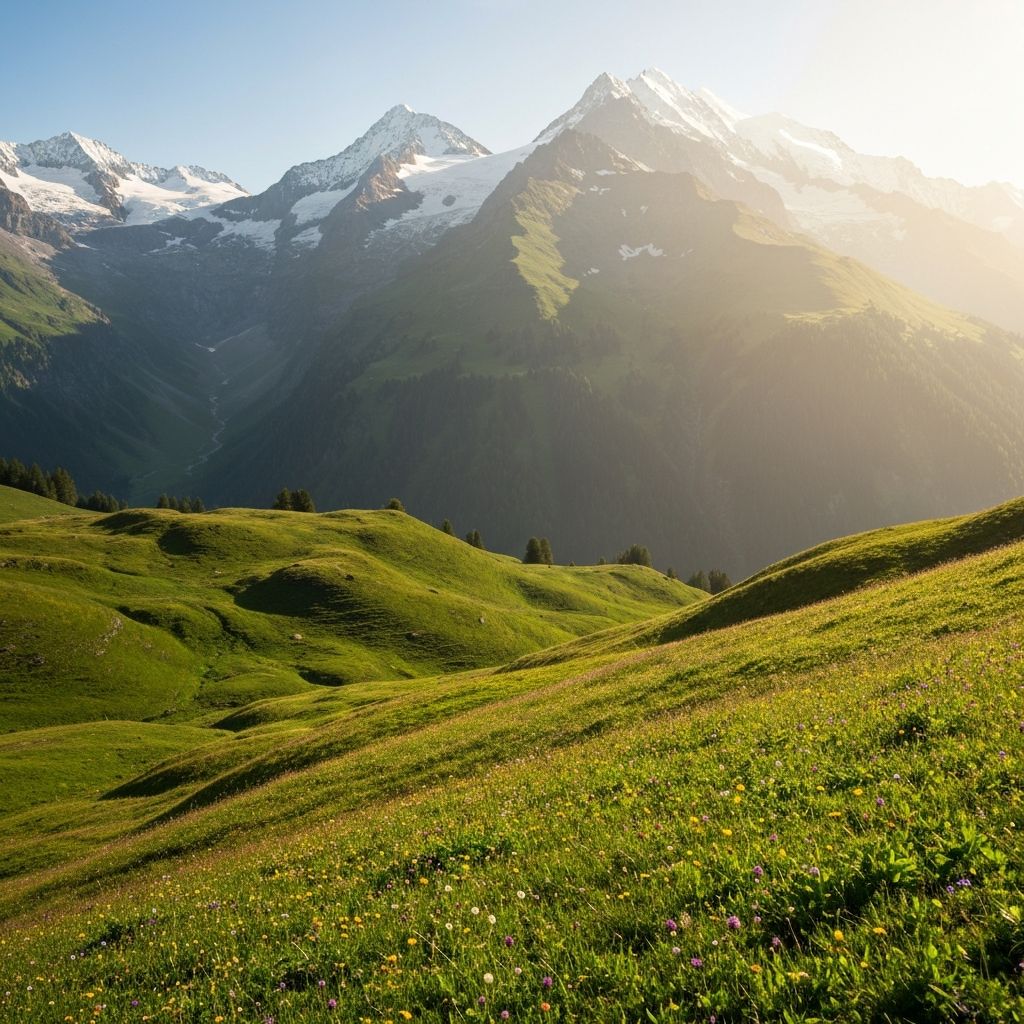 Alpiner Berglauf mit Sonnenlicht
